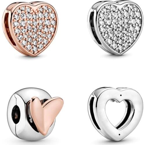 Valentines Day Freehand Reflexions rose gold logo heart clip fit Pan bracelet original jewelry gift