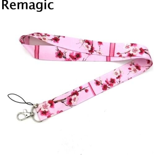 20pcs Cherry blossoms Neck Strap Lanyard keychain Mobile Phone Strap ID Badge Holder Rope Key Chain Keyrings cosplay Accessories