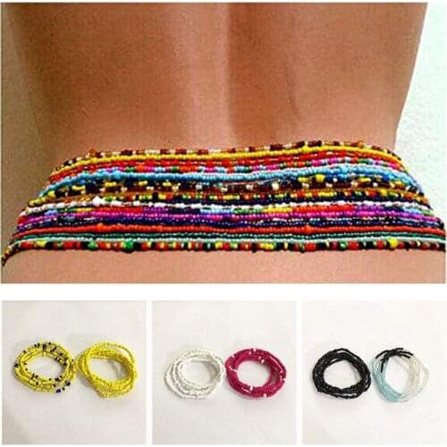 2PCS Beads Belly Chains Waist Chain Jewelry Bohemia Vintage Waistband Body Bikini Beach Jewelry African Dance Beaded Waist Decor