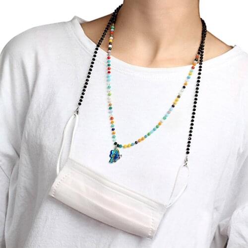 New Women Sweater chain Accessories Fashion Color Rice Bead Chain Butterfly Pendant Mask Glasses Anti-drop Lanyard Necklace gift