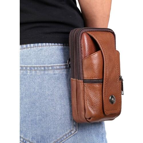 Business Male Waist Purse Outdoor Phone Money Bags Cowhide Leather Wallet Fanny Outdoor Travelling Waist Bag Business