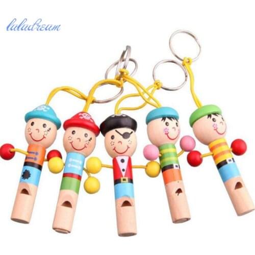 Cartoon Wooden Whistle Pendant Baby Kids Musical Development Educational Classic Toys for Children Gift