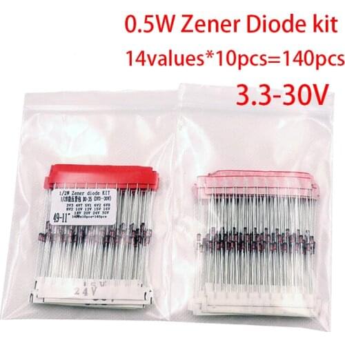 1/2w 0.5W Zener Diode 3.3-30V Assorted Assortment Set New electronic diy kit 14values*10pcs=140pcs
