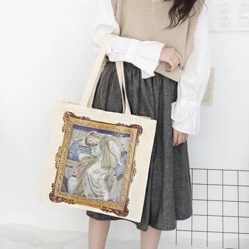 Women Canvas Shoulder Bag Cupid Oil Painting Shopping Bags Students Books Bag Cotton Cloth Handbags Classic Tote For Girls