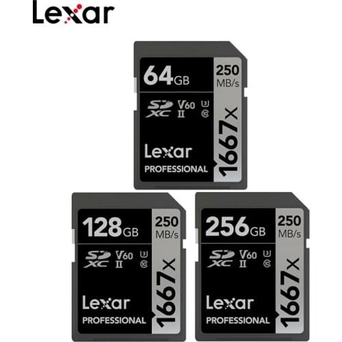 Lexar Professional 1667x PRO SDXC UHS-II Card 64GB 128GB 256GB 250MB/S Memory Cards Class10 U3 V60 Camera SD Card For 3D 4K HD