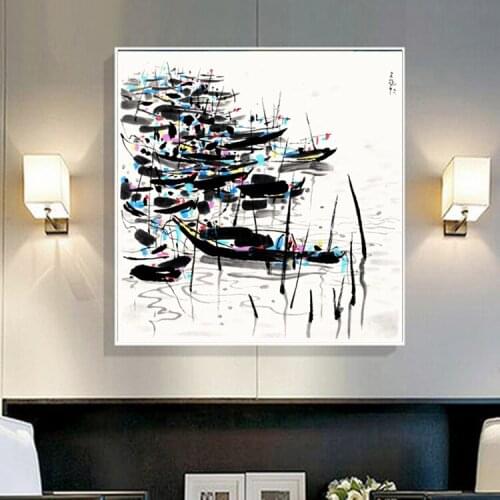 Wu Guanzhong Chinese Impression Landscape Wall Art Painting HD Print Picture on Canvas Home Decoration Living Room