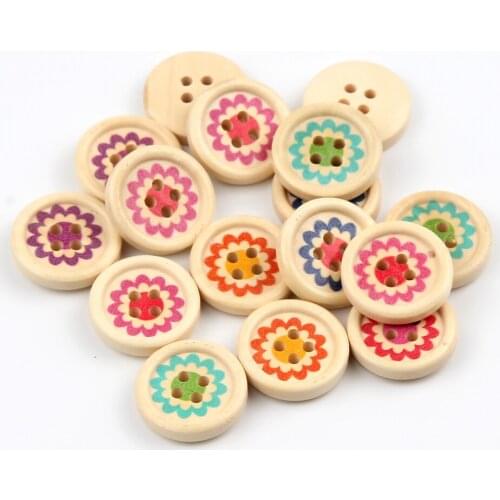 50pcs 20mm Round Sun Pattern Wooden Buttons For Crafts Clothes Decoration Scrapbooking Home DIY Sewing Accessories