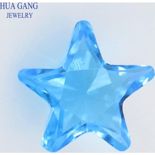 Sea Blue Star Shape Princess Cut Loose Glass Beads Synthetic Gems For Jewelry Size 3x3~10x10mm Free Shipping