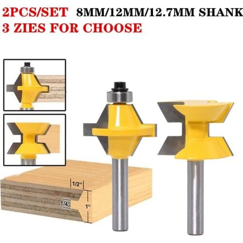 2pcs 120 Degree Wood Router Bit Sets Woodworking Groove Chisel Milling Cutter Tools - 8mm/12mm/12.7mm Shank