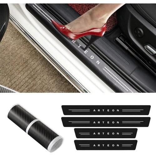 4Pcs Carbon Fiber Car Door Sill Scuff Anti Scratch Sticker For VW Volkswagen POLO GOLF PASSAT CC Tiguan Touareg Jetta Arteon