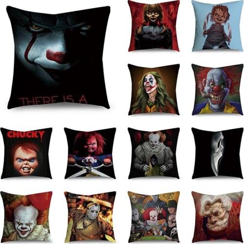 WZH Halloween Horror Cushion Cover Annabelle Printed Throw Pillows Living Room Halloween Decorative Pillow Case 45cm*45cm