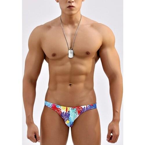 New Low Waist Swimwear Men Swim Briefs Leaf Print Men Swimsuit Sunga Sexy Bathing Suit Quick Dry Beach Wear Bikinis Small Size