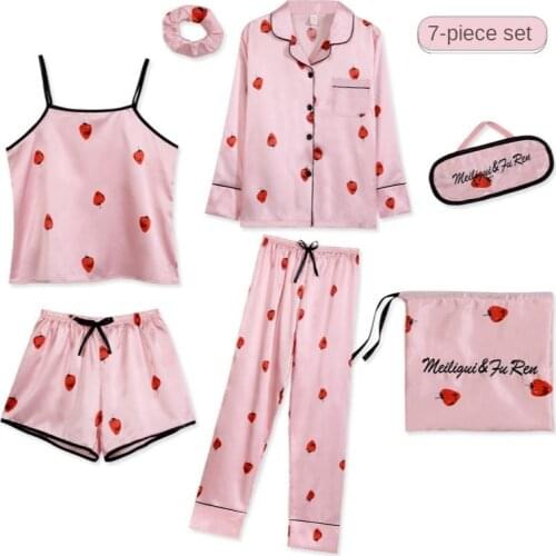 Sleepwear 7 Pieces Pyjama Set 2020 Women Autumn Winter Sexy Pajamas Sets Sleep Suits Soft Sweet Cute Nightwear Gift Home Clothes