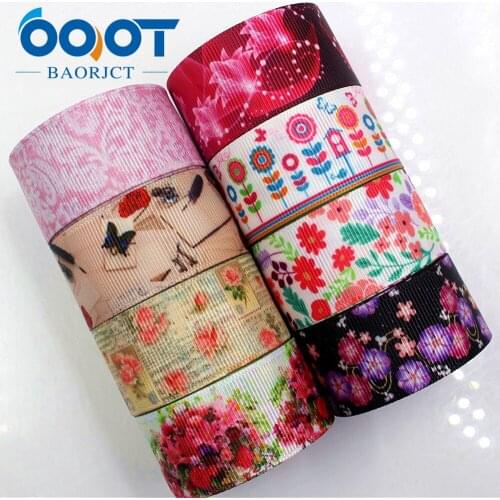 OOOT BAORJCT 1712082 25 mm 10 yard Flower Ribbons Thermal transfer Printed grosgrain Wedding Accessories DIY handmade material