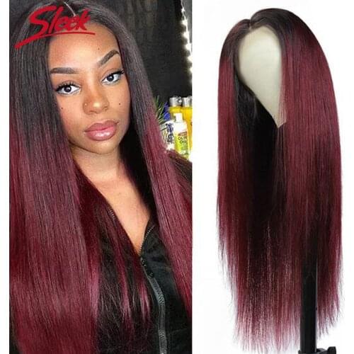 Ombre 4x4 Closure Wig Bone Straight Human Hair Wigs For Black Women T1B/99J Brazilian Human Hair Cosplay Wig Lace Frontal Wigs