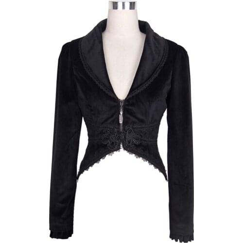 Gothic Sexy Bommber Jacket Ladies Long Sleeve Lace Short Coat Women Turn-down Collar Tail Coats With Rose Flower