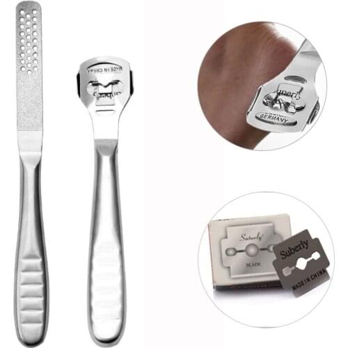 Stainless Steel Foot File Set Dead Skin Remover Grinding Heels Foot Scraper Nail File Pedicure Foot Care Tools with 10pcs Blade