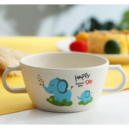 1Pc Bamboo Fiber Baby Cartoon Eating Tableware Anti-scalding Kids Dinner Plate Toddler Feeding Dishes Children Training Bowl