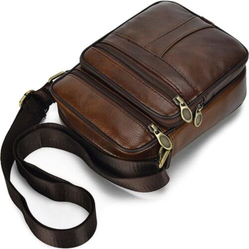 Casual Man Chest Pack Cowhide Genuine Leather Male Crossbody Messenger Bags Fashion Multi-layer Zipper Waterproof Shoulder Bag