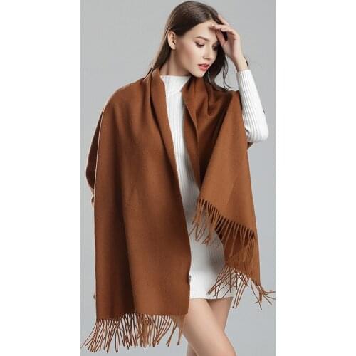 100% Wool Scarf Women Autumn Winter Thickened Scarf All-Match Solid Color Warm Ultra-Long Cashmere Shawls Europe America