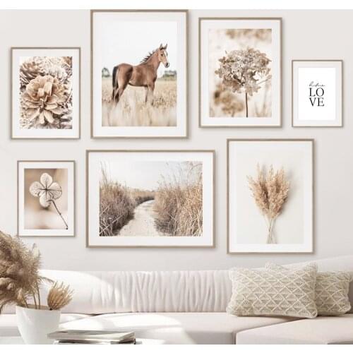 Dried Flower Seagrass Reed Wheat Dandelion Horse Wall Art Canvas Painting Posters And Prints Wall Pictures For Living Room Decor
