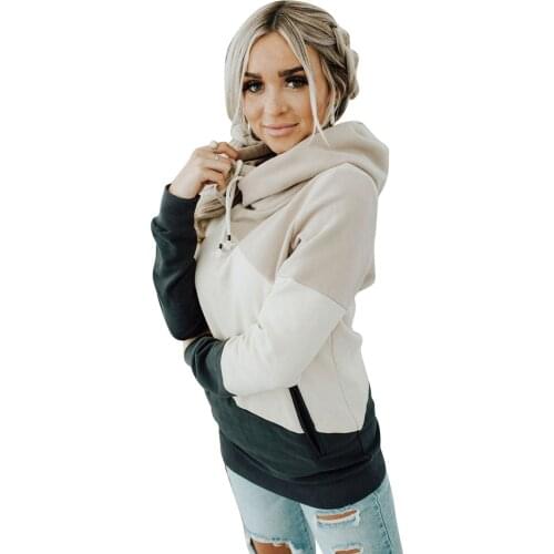 Hoodie Sweatshirt Ladies Casual Pullover Shirt Stitching Contrast Color Matching Scarf Collar Lady Long Sleeve