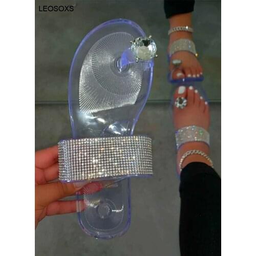 Womens Summer Slippers Diamond Inlaid Thumb Drill Large Size Slippers Womens Shoes Sandals Casual Flat Heel Slippers