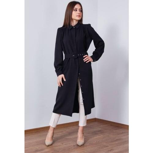 Pocket Detail Arched Cap Tunic-Black