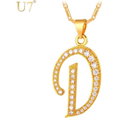 U7 Name Jewelry Alphabet D Letter Pendant Charm Necklace Gold/Silver Color Crystal Necklace For Women Gift P697
