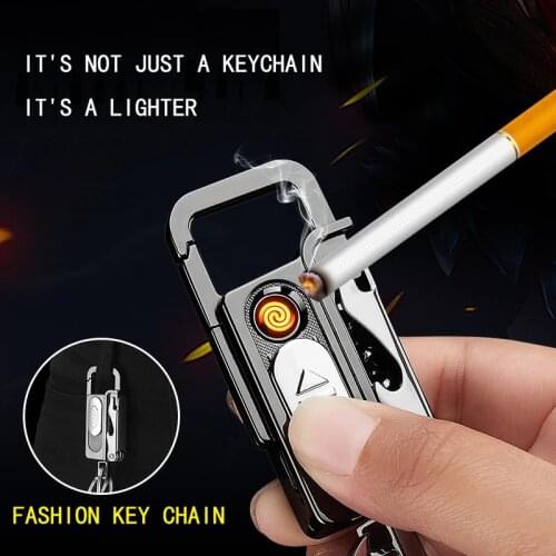 USB Keychain Lighter Metal Multifunctional Windproof Rechargeable Lighter MenS Gift Cigarette Accessories