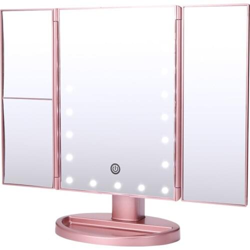 USB Three-Fold Makeup Mirror Smart Touch Beauty Mirror 22 LED Light Mirror Makeup Mirror Beauty Mirror Tabletop Mirror