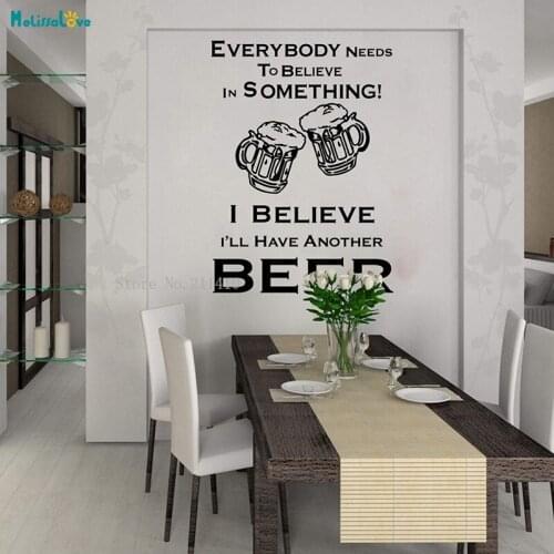 Believe In Beer Kitchen Quote Wall Decal Kitchen Pub Bar Inspirational Quote Alcohol Wine Window Sticker Bar Vinyl YT3361