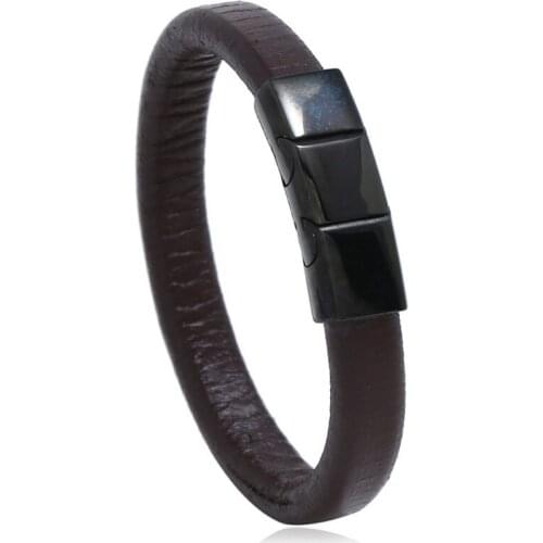 Vintage Fashion Black Stainless Steel Adjustable Bracelet Retro Genuine Leather Magnetic Charms Bangle Wristbands Casual Jewelry