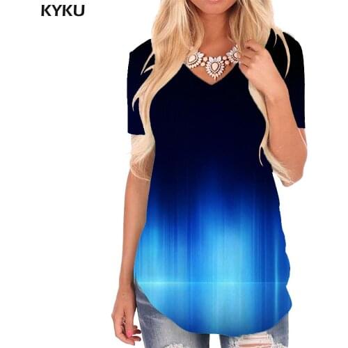 KYKU Abstract T Shirt Women Psychedelic T-shirts 3d Dark Blue V-neck Tshirt Smoke Cloud Funny T shirts Womens Clothing Summer