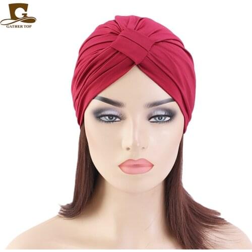 Women Pure Color Turban Hat Headscarf Women Soft India Head Wraps Bonnet Muslim Headband Head Cover Lady Night Cap Round Caps