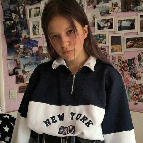 B-TOTO American Retro Polo Stand Collar Sweater Womens Trendy Ins Half Zipper Stitching Top 2021 Fashion