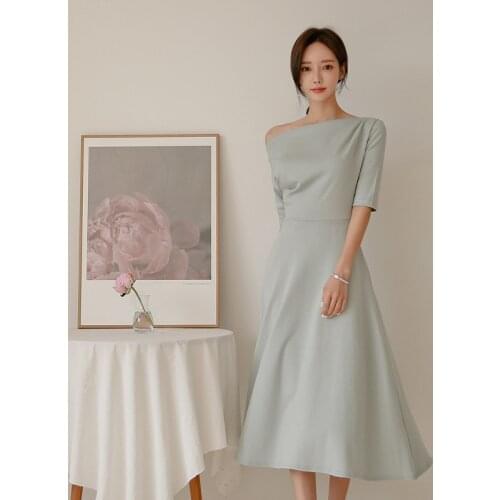 Elegant Party Dress Office Lady Sexy Slash Neck Half Sleeve Long Midi Dress Simple Loose Summer Dress Plus Size A-Line Soft A812