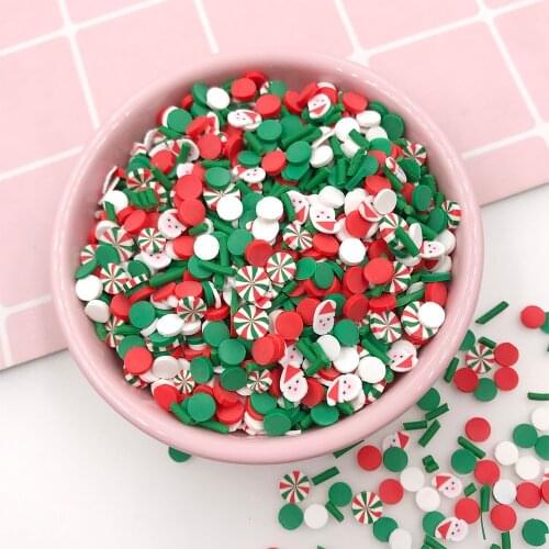 100g/lot Christmas Decoration Mixed Candy Santa Claus Slices Polymer Hot Clay Sprinkles for Crafts DIY Slime Filling Accessories