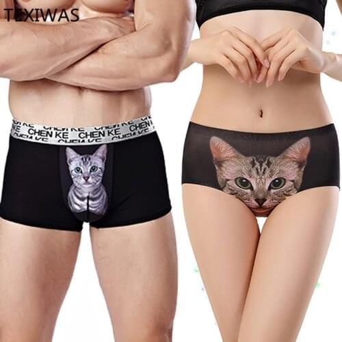 2pcs/lot Free shipping couple underwear sexy cute ladies waist Boxer Shorts personality cat suit