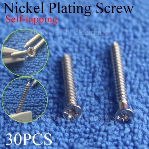 30PCS M2 Nickeling Carbon Steel Screw Cross Screw Phillips Flat Head Self-tapping Countersunk Wood Screws Hardware