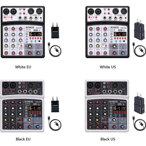 4 Channels Audio Sound Mixer Mixing DJ Console Bluetooth-compatible USB Record Sound Card for Home Karaoke KTV with 48V Phantom