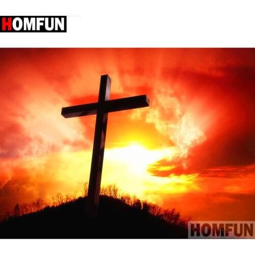 HOMFUN Diamond Painting Cross Stitch Pattern 5D Diamond Embroidery "Religious cross" Home Decor DIY diamond Art A19137