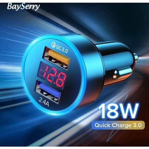 36W USB Car Charger Quick Charge QC4.0 QC3.0 PD 2.4A Fast Car Type C USB Charger For iPhone 11 Xiaomi LED Display Mobile Phone