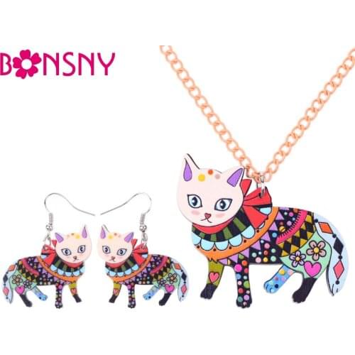 Bonsny Brand Acrylic Maxi Cat Necklace Earrings Jewelry Sets Choker Collar Fashion Jewelry 2016 News For Women Girl Gift