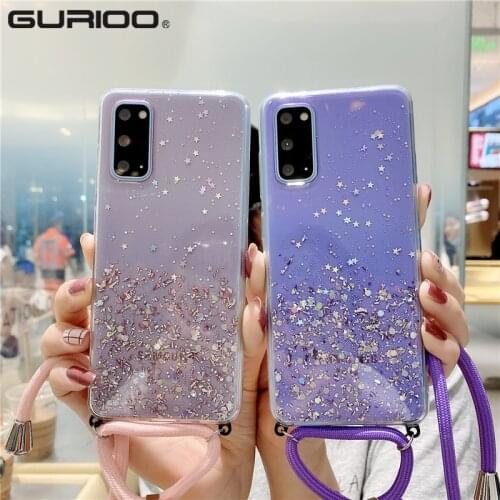 Strap Cord Chain Case For Samsung S21 S20 FE S10 E Note 8 9 10 Plus Lite 20 Ultra A50 A70 A51 A71 A31 A41 Lanyard Glitter Cover