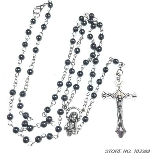 2pcs/pack Hematite Rosary Black Stone 4mm Bead blessed catholic rosary First Communion gifts