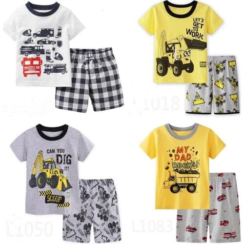 Children Pajamas New Excavator Car Pyjamas Set Kids Pijama Infantil Baby Boys Nightwear Cotton Girls Short Sleeve Sleepwear Suit