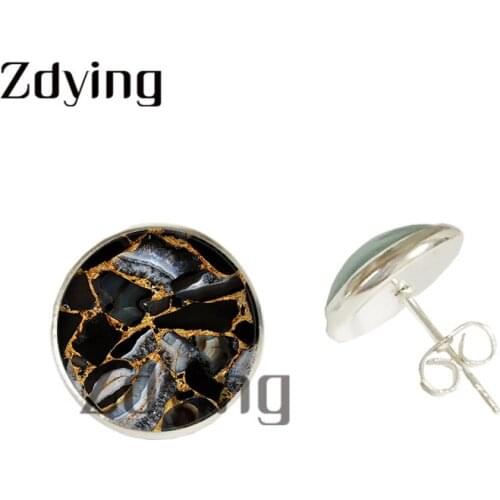 Zdying Fashion Stone Texture Stud Earring Glass Photo Cabochon Dome Earrings For Friend Girl Womens Party Jewelry Gift ML041