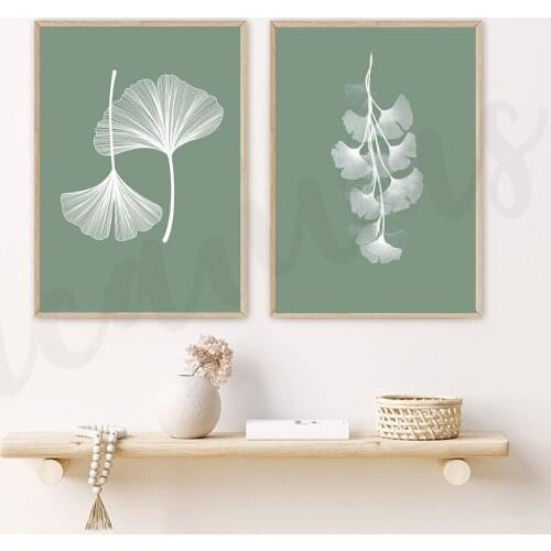 Nordic White Line Ginkgo Wall Art Plant Canvas Painting Print Botanical Scandinavian Decor Picture Artwork Home Decor