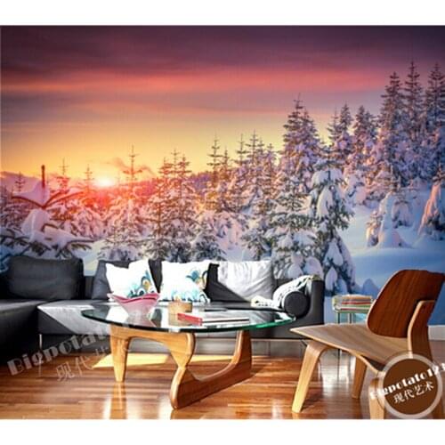 Custom mural landscape, winter sunrise forest for living room bedroom TV background wall waterproof wallpaper